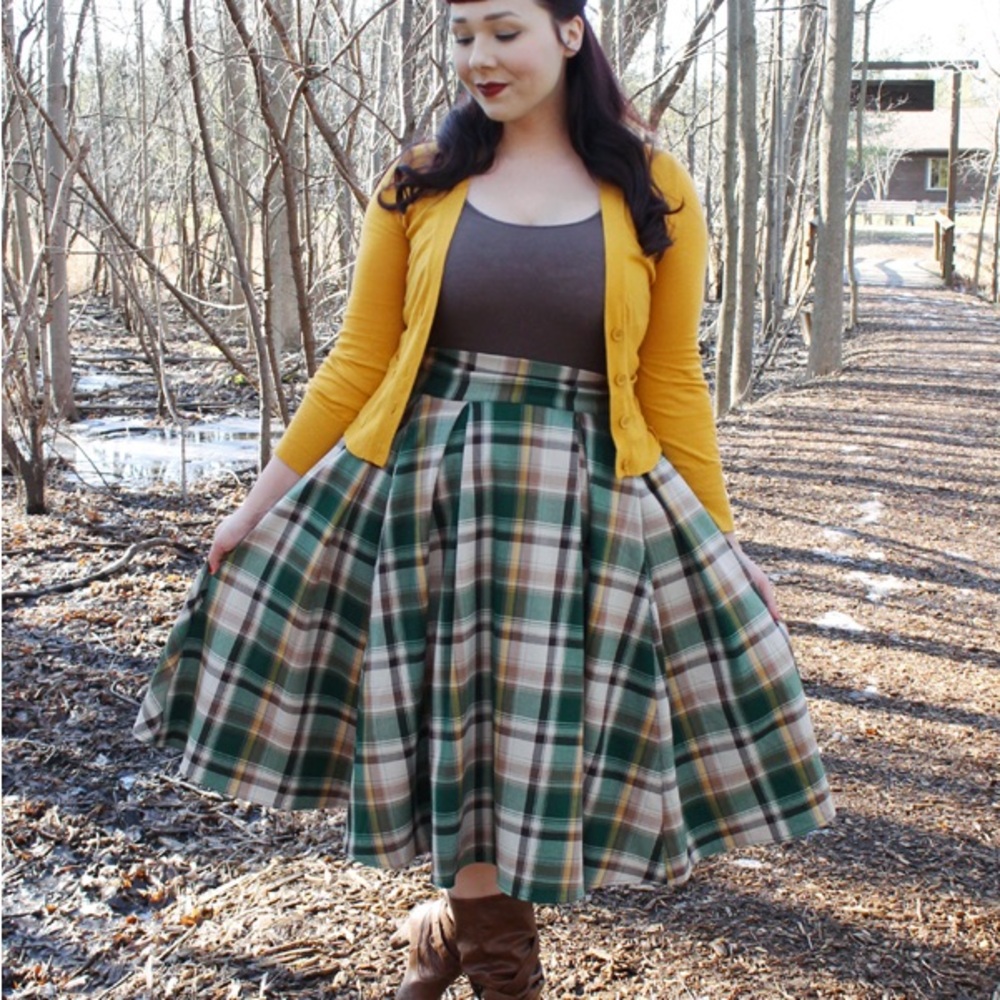 Pinup Couture Green and Brown Plaid A-Line Skirt 3X